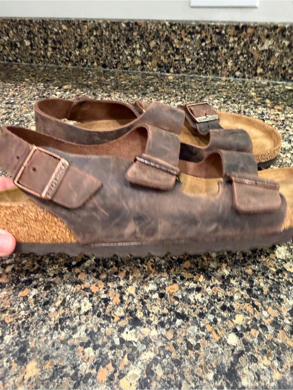 Brown Double Buckle Leather Sandals Mens 9 - Picture 6 of 11